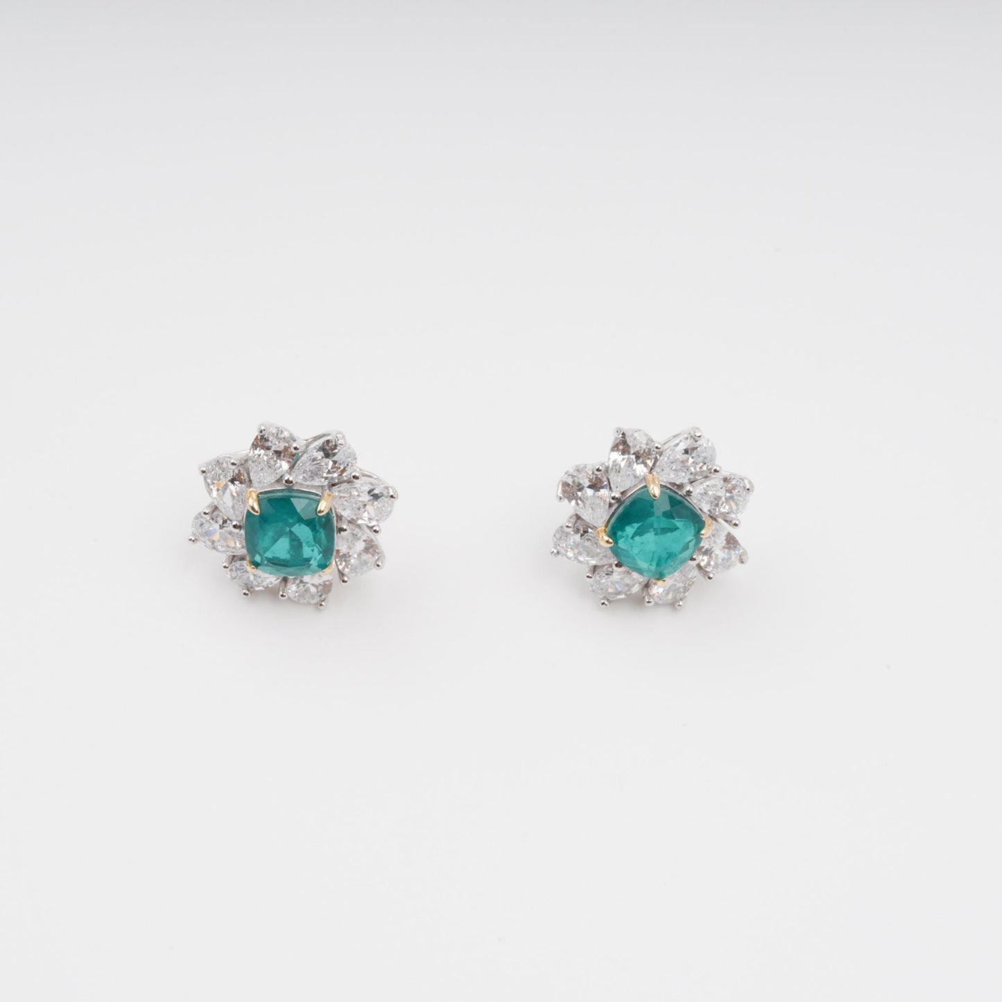 Erica Green Flower Shaped Gemstone Sterling Silver Earrings Avalabel