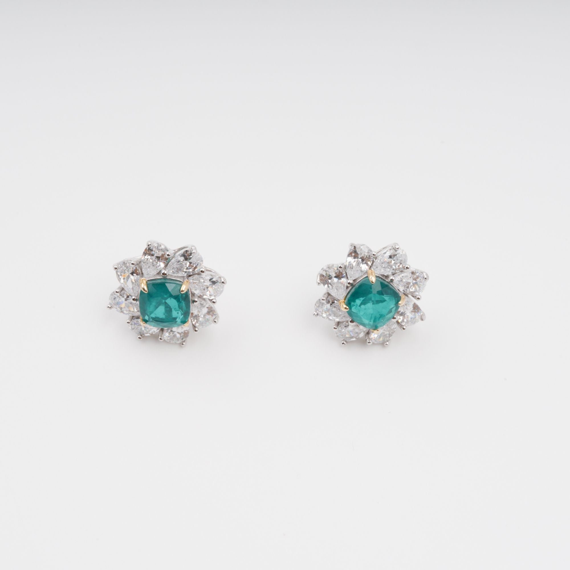 Erica Green Flower Shaped Gemstone Sterling Silver Earrings Avalabel