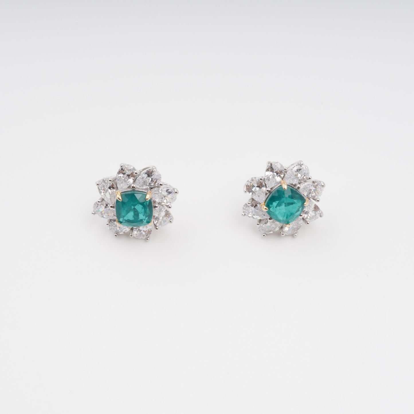 Erica Green Flower Shaped Gemstone Sterling Silver Earrings Avalabel
