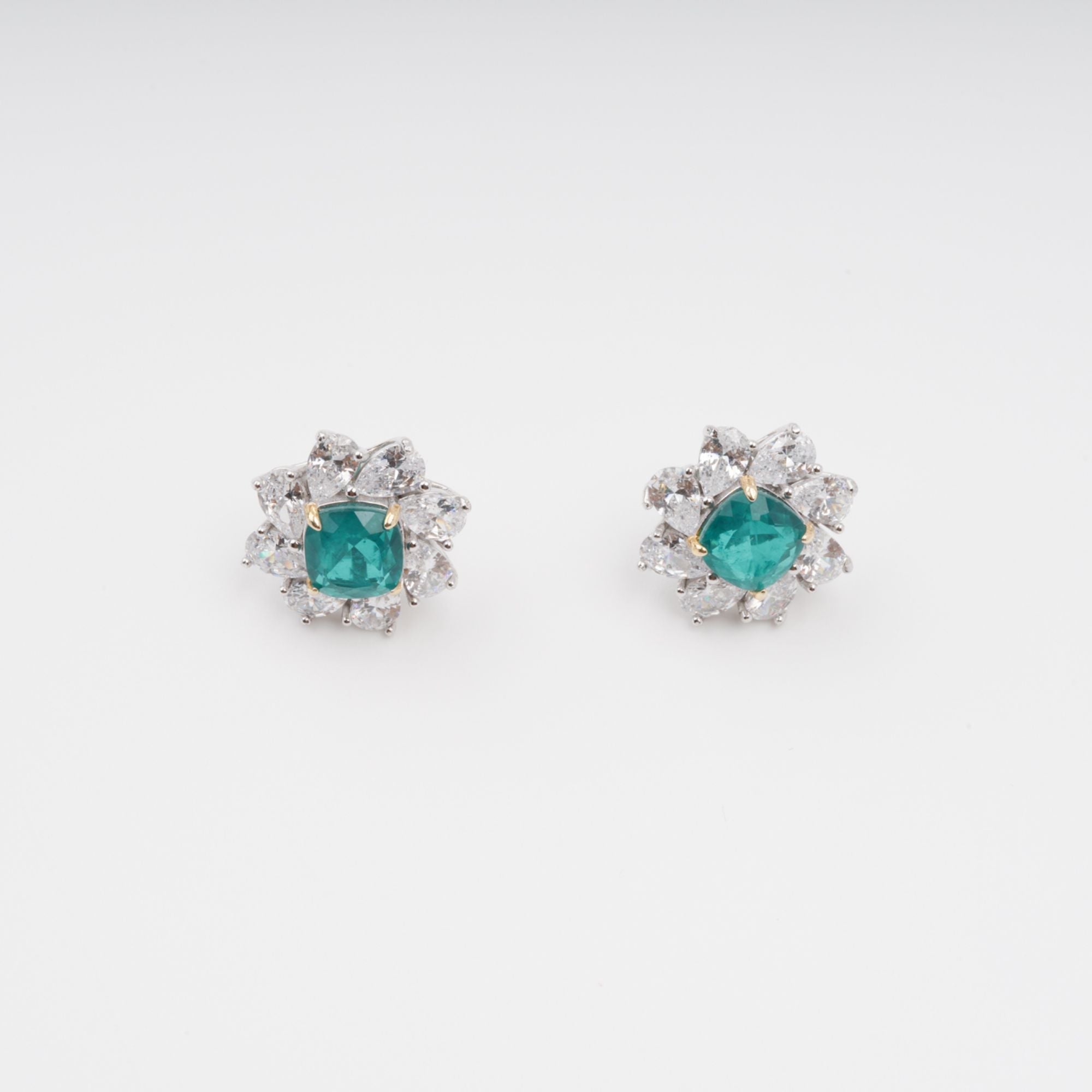 Erica Green Flower Shaped Gemstone Sterling Silver Earrings Avalabel