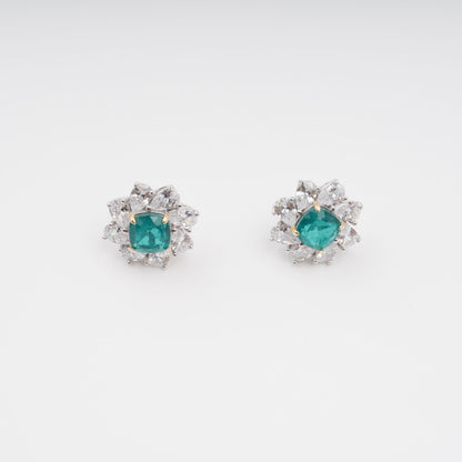 Erica Green Flower Shaped Gemstone Sterling Silver Earrings Avalabel