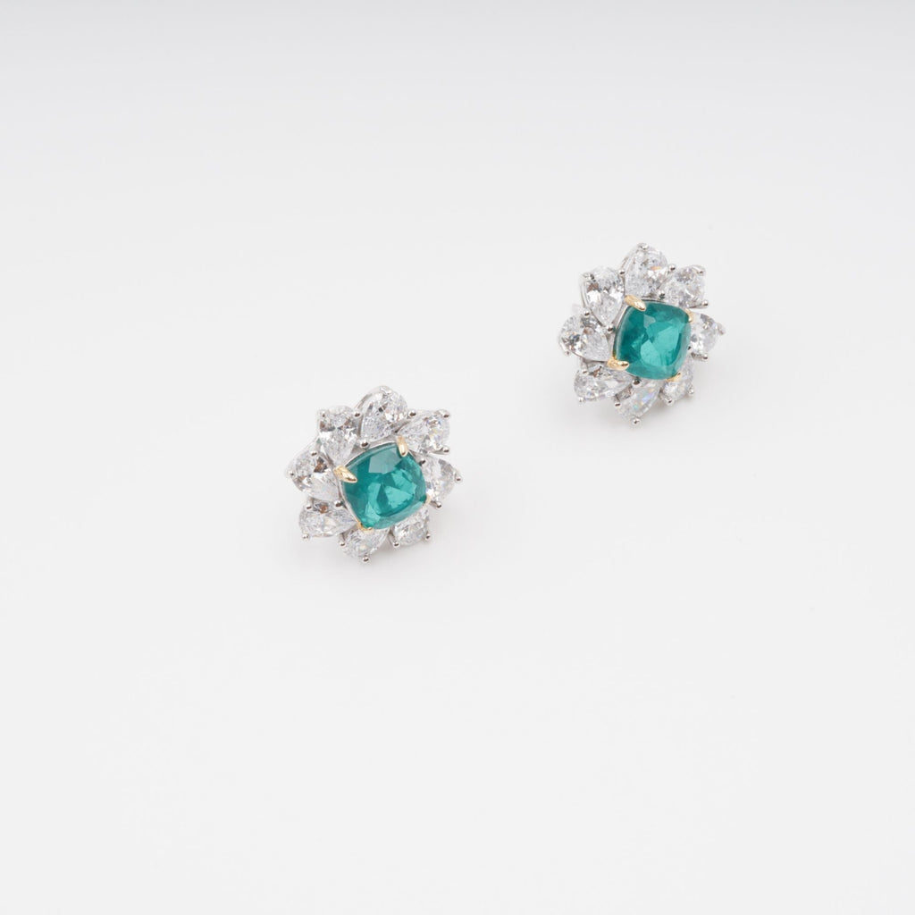 Erica Green Flower Shaped Gemstone Sterling Silver Earrings Avalabel