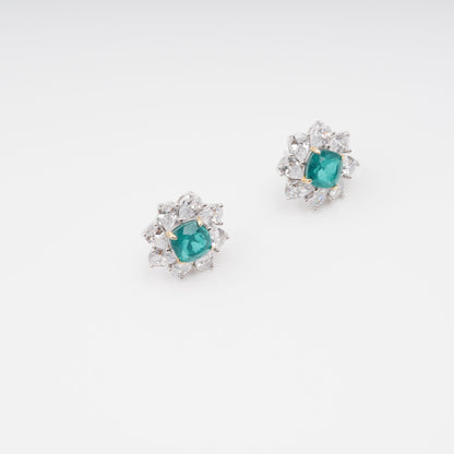 Erica Green Flower Shaped Gemstone Sterling Silver Earrings Avalabel