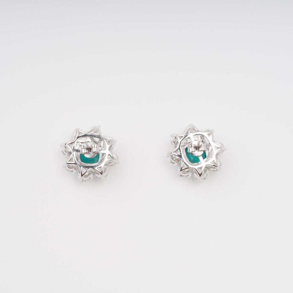 Erica Green Flower Shaped Gemstone Sterling Silver Earrings Avalabel