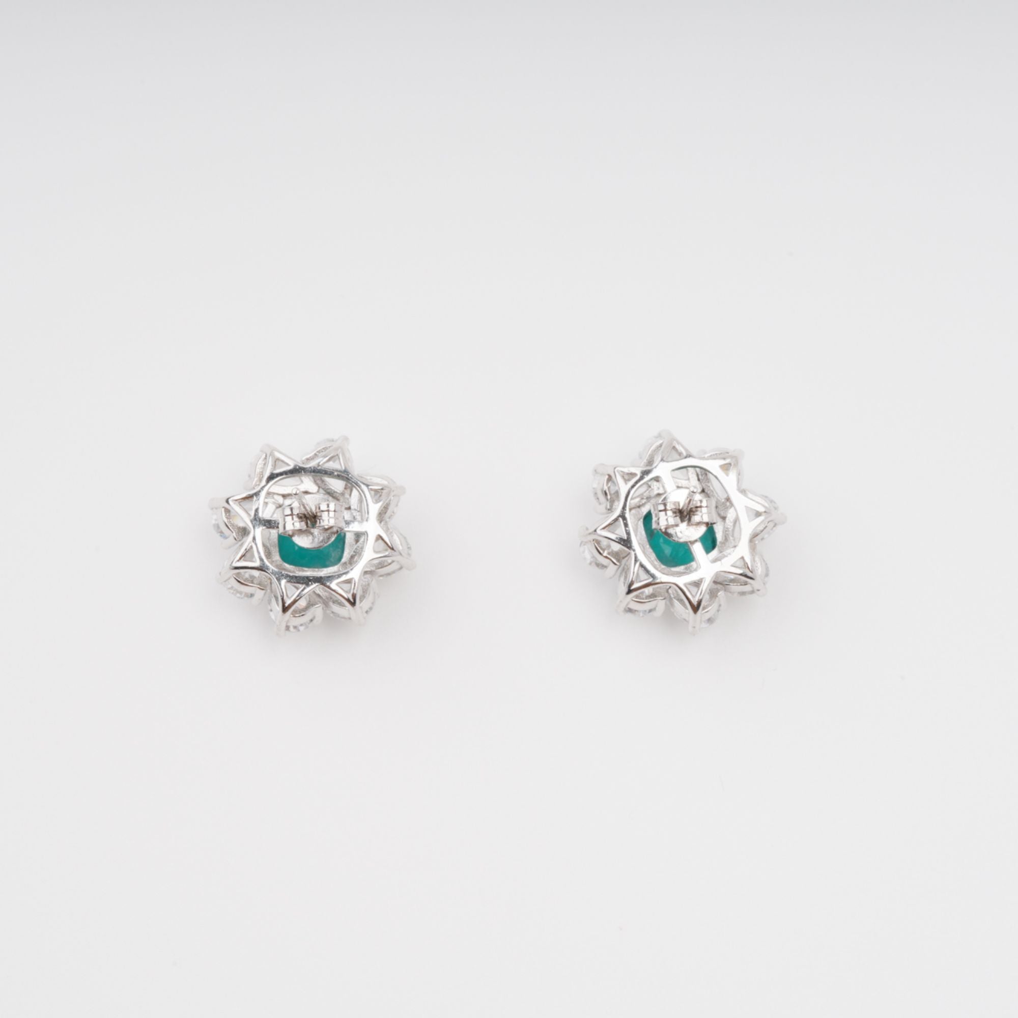 Erica Green Flower Shaped Gemstone Sterling Silver Earrings Avalabel