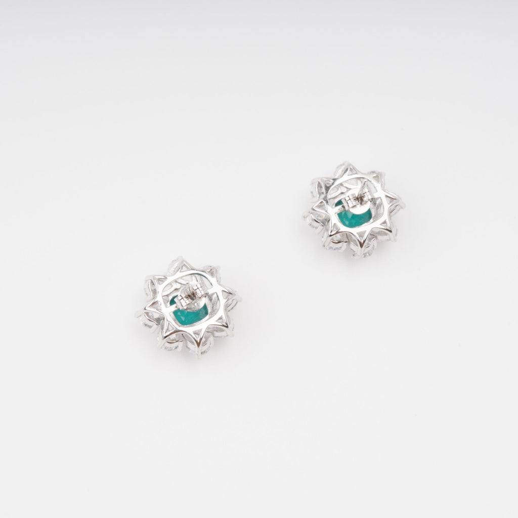 Erica Green Flower Shaped Gemstone Sterling Silver Earrings Avalabel