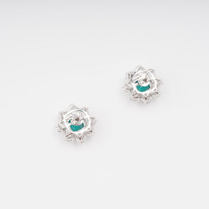 Erica Green Flower Shaped Gemstone Sterling Silver Earrings Avalabel