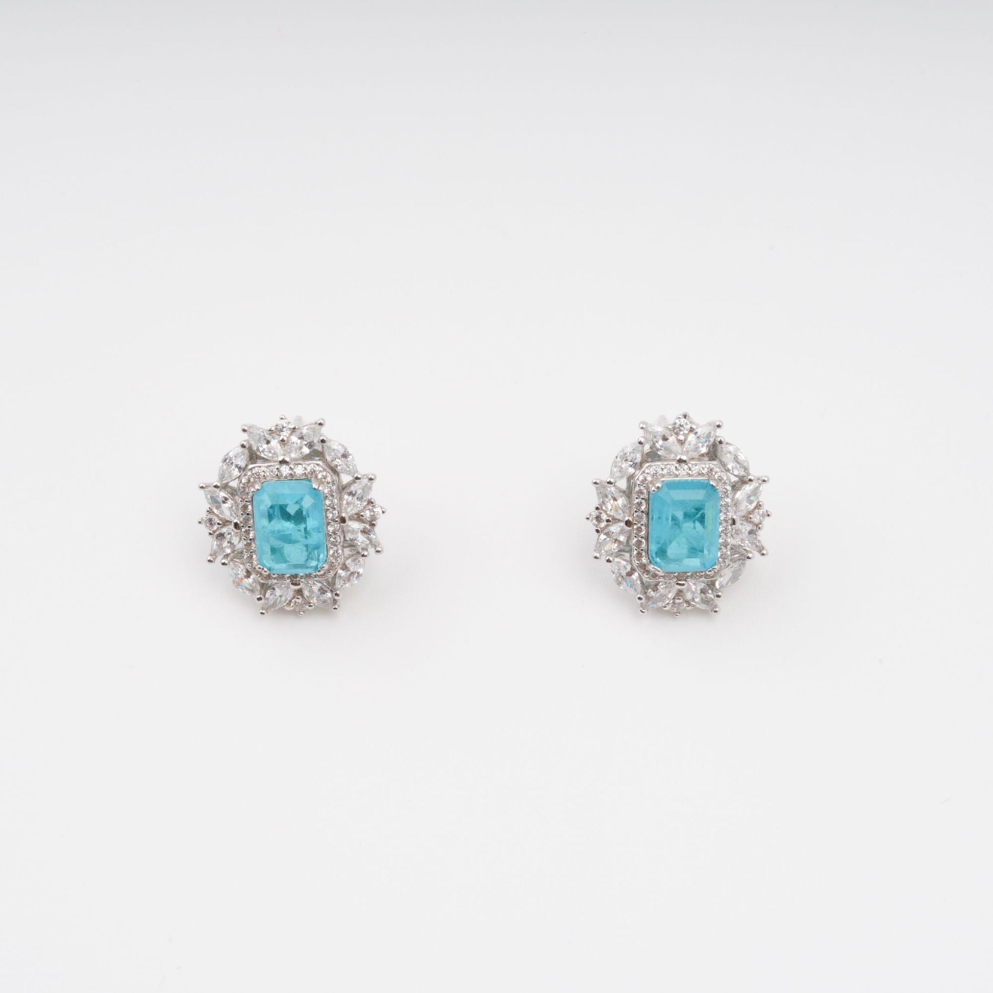 Kaisu Aquamarine Emerald Cut Gemstone Sterling Silver Earrings Avalabel