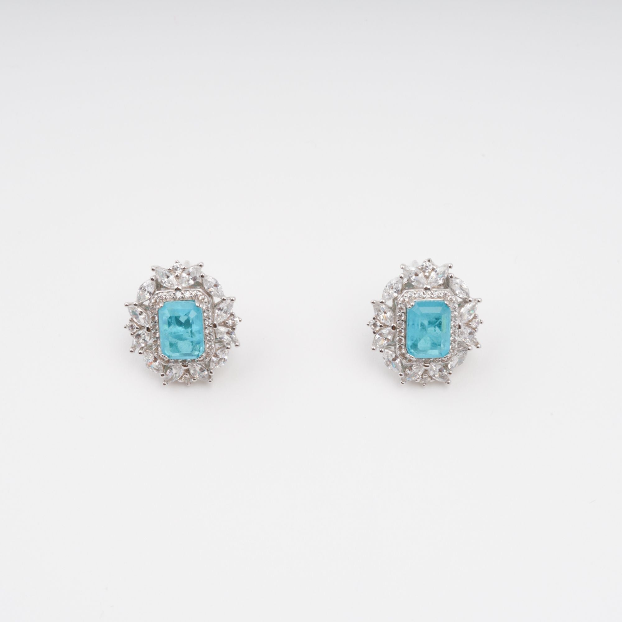 Kaisu Aquamarine Emerald Cut Gemstone Sterling Silver Earrings Avalabel