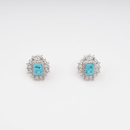 Kaisu Aquamarine Emerald Cut Gemstone Sterling Silver Earrings Avalabel