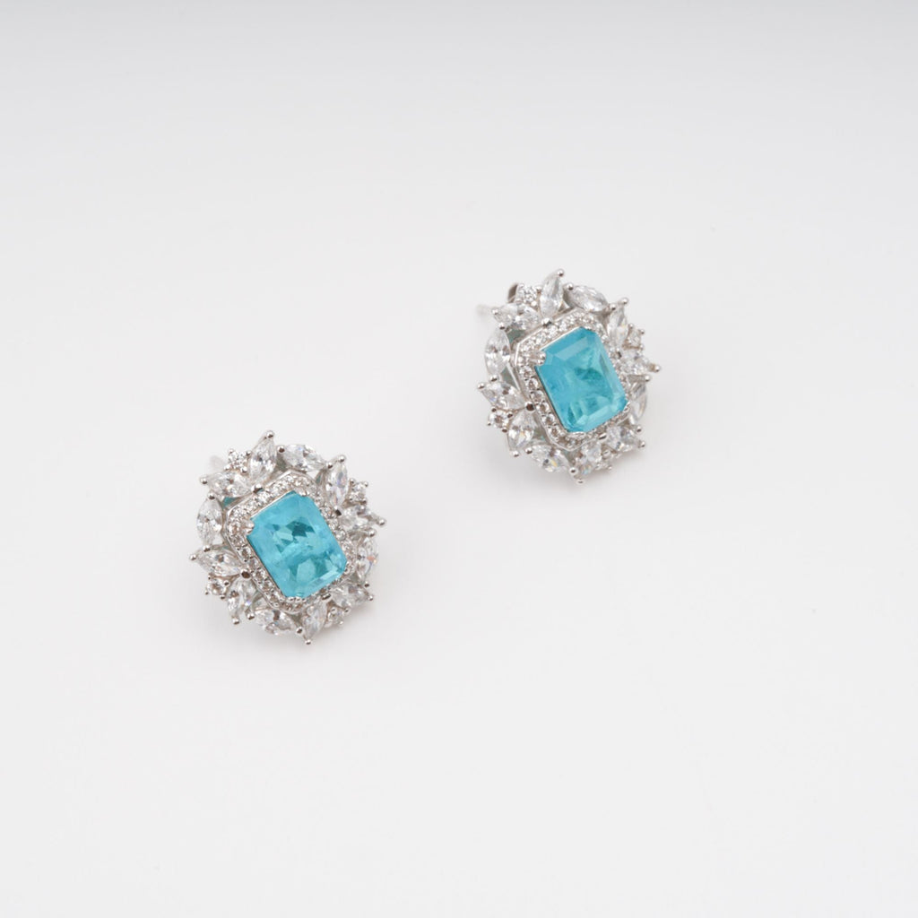 Kaisu Aquamarine Emerald Cut Gemstone Sterling Silver Earrings Avalabel