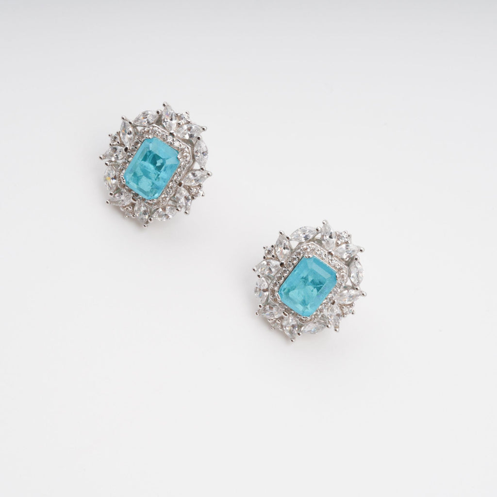 Kaisu Aquamarine Emerald Cut Gemstone Sterling Silver Earrings Avalabel