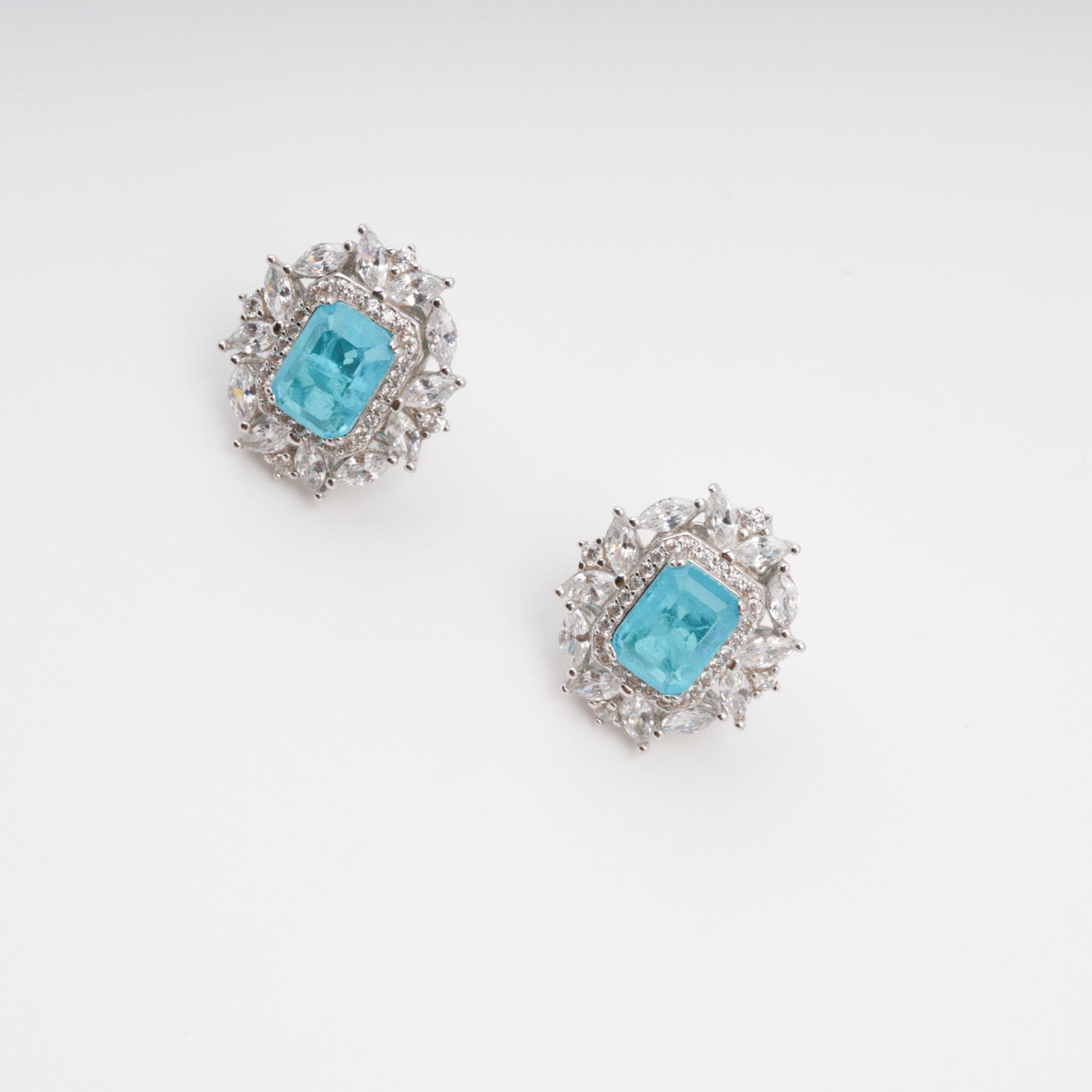Kaisu Aquamarine Emerald Cut Gemstone Sterling Silver Earrings Avalabel