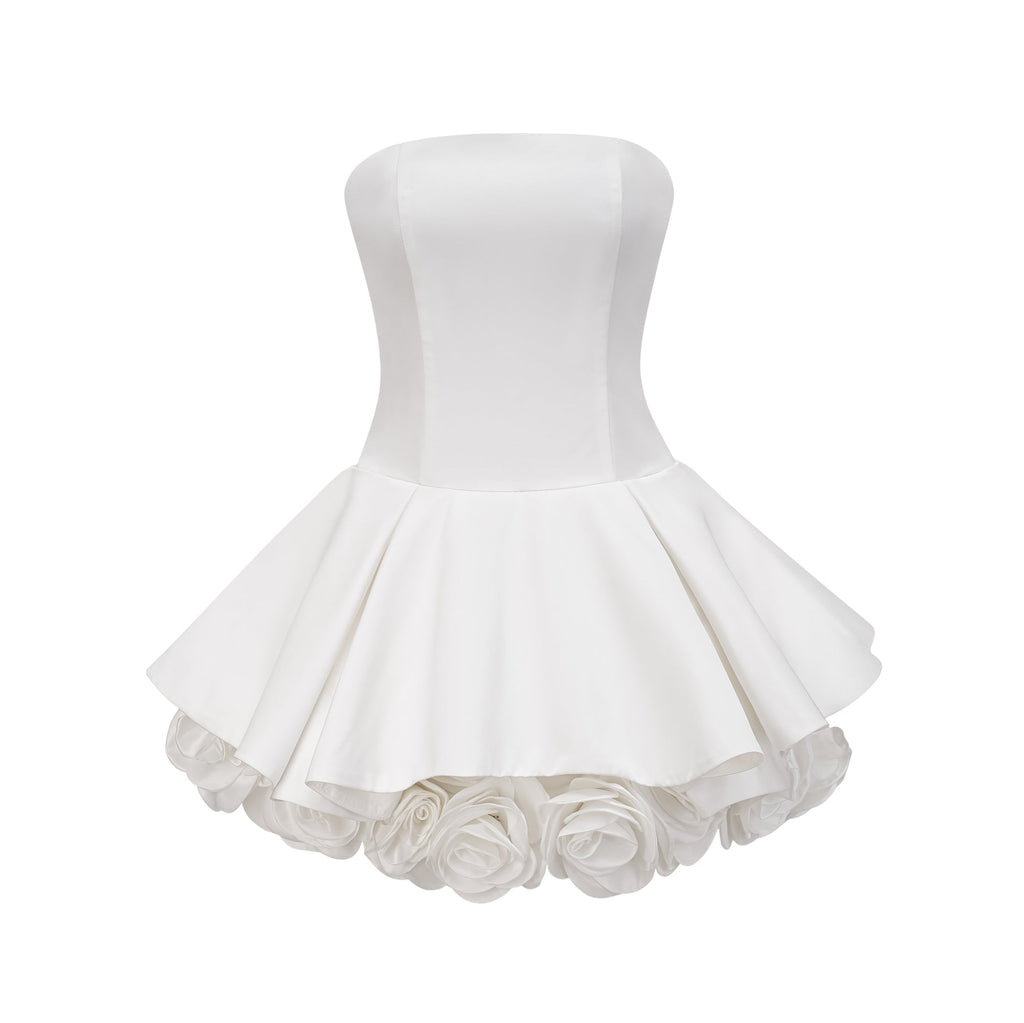 Lucie white petal-layered strapless corset mini dress Avalabel