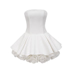 Lucie white petal-layered strapless corset mini dress Avalabel