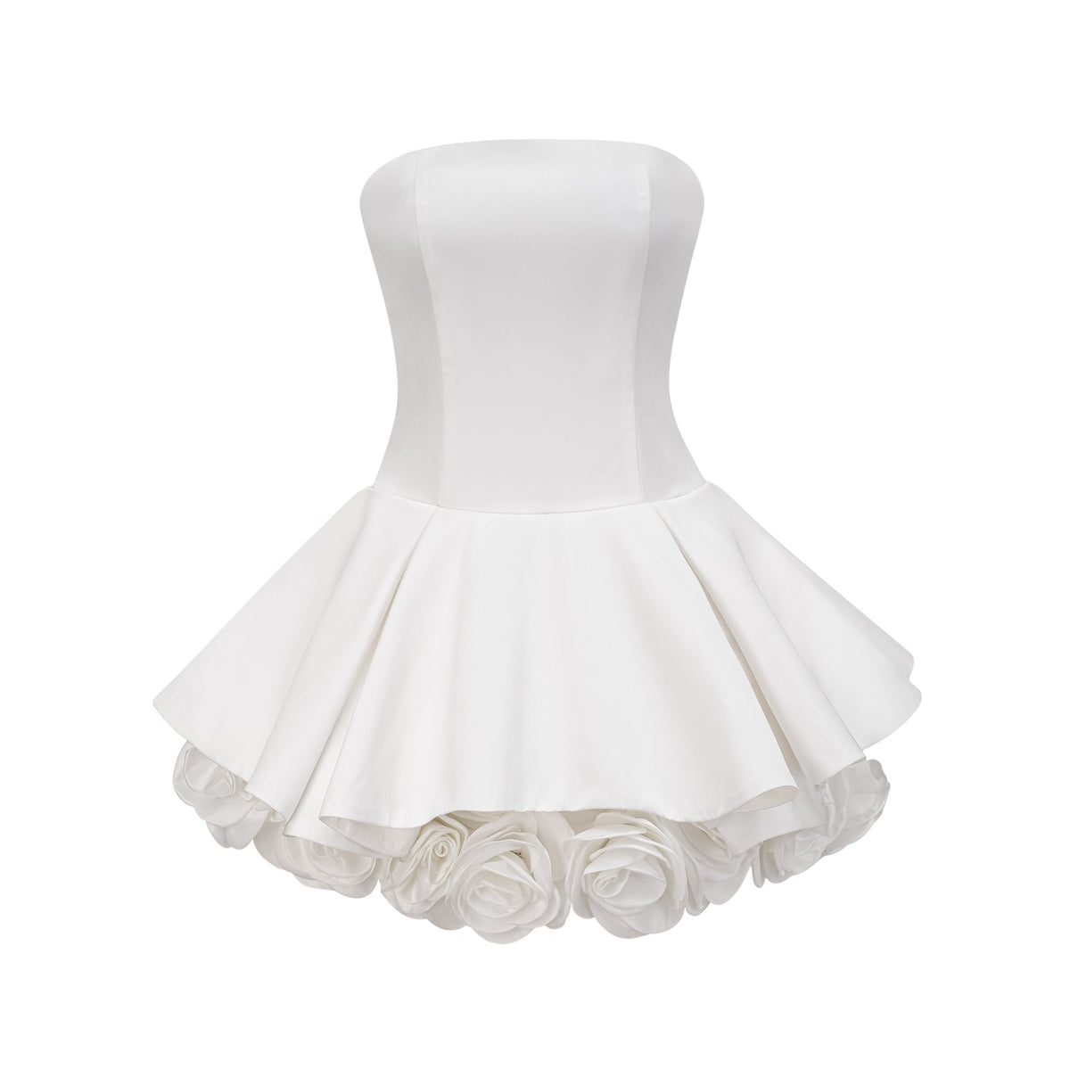 Lucie white petal-layered strapless corset mini dress Avalabel