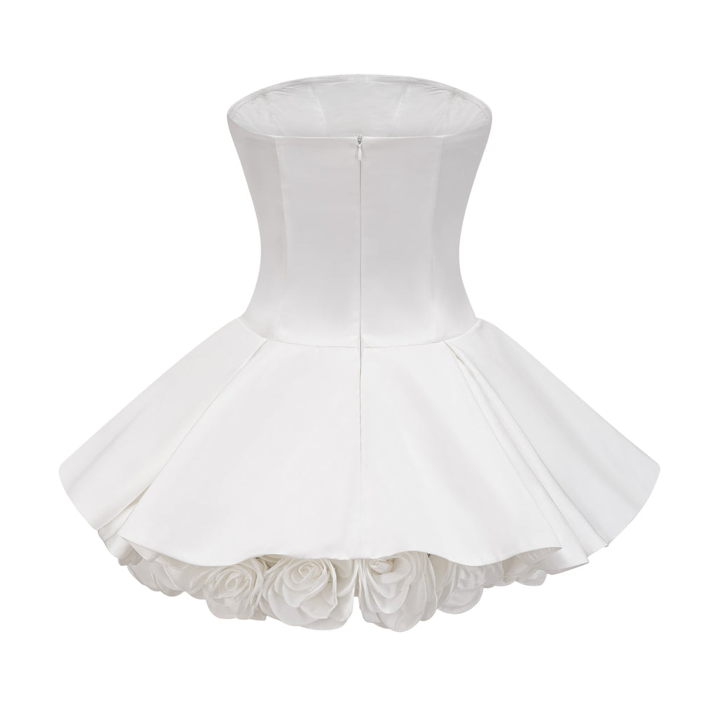 Lucie white petal-layered strapless corset mini dress Avalabel