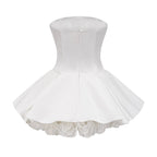 Lucie white petal-layered strapless corset mini dress Avalabel