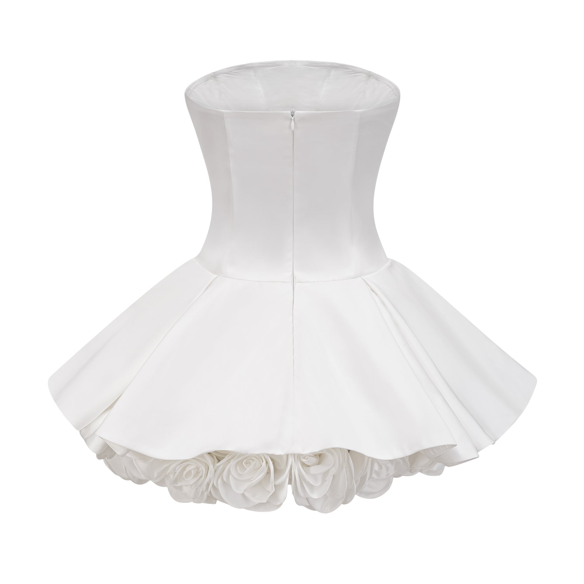 Lucie white petal-layered strapless corset mini dress Avalabel