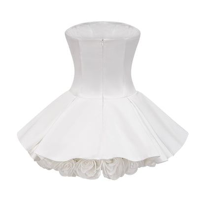 Lucie white petal-layered strapless corset mini dress
