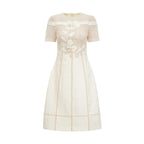 hermosa 3d floral embroidered hollow midi dress in apricot Avalabel