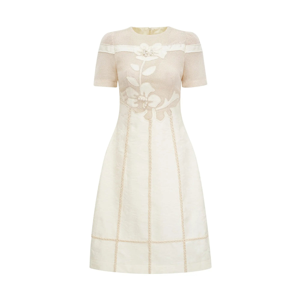 hermosa 3d floral embroidered hollow midi dress in apricot Avalabel