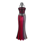 Ulysse Red Metallic Knit Halterneck Maxi Dress Avalabel
