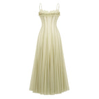 Matcha Ruffled Shirred Tulle Maxi Dress Avalabel