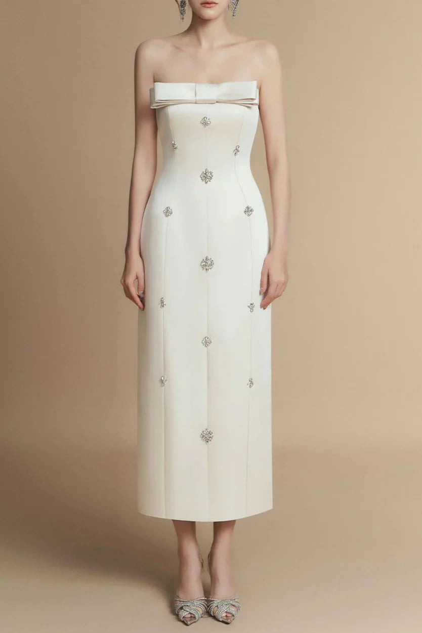 Sheath Straight Across Neck Taffeta Midi Dress Avalabel