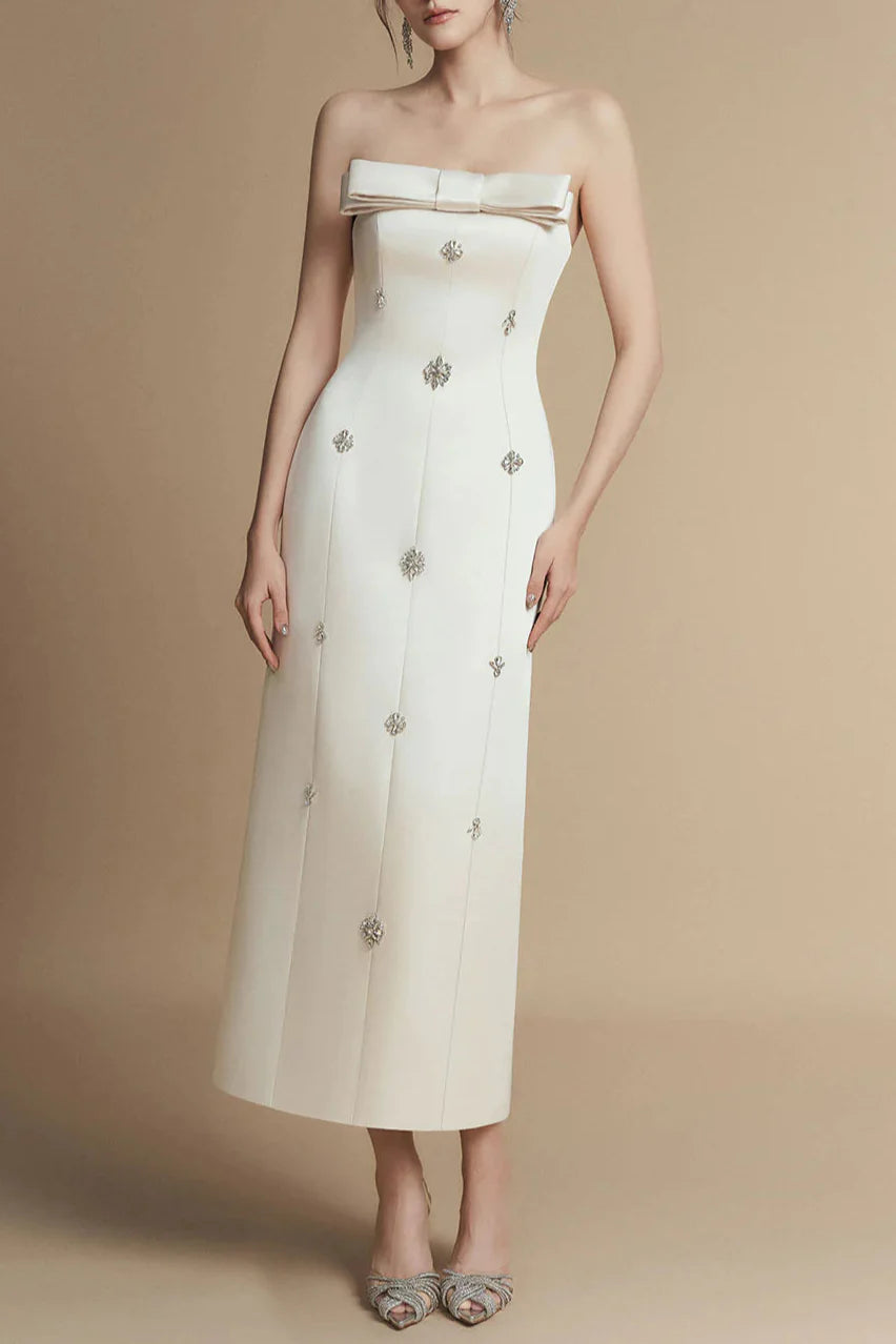 Sheath Straight Across Neck Taffeta Midi Dress Avalabel
