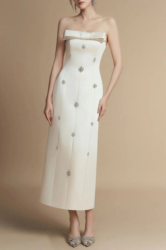 Sheath Straight Across Neck Taffeta Midi Dress
