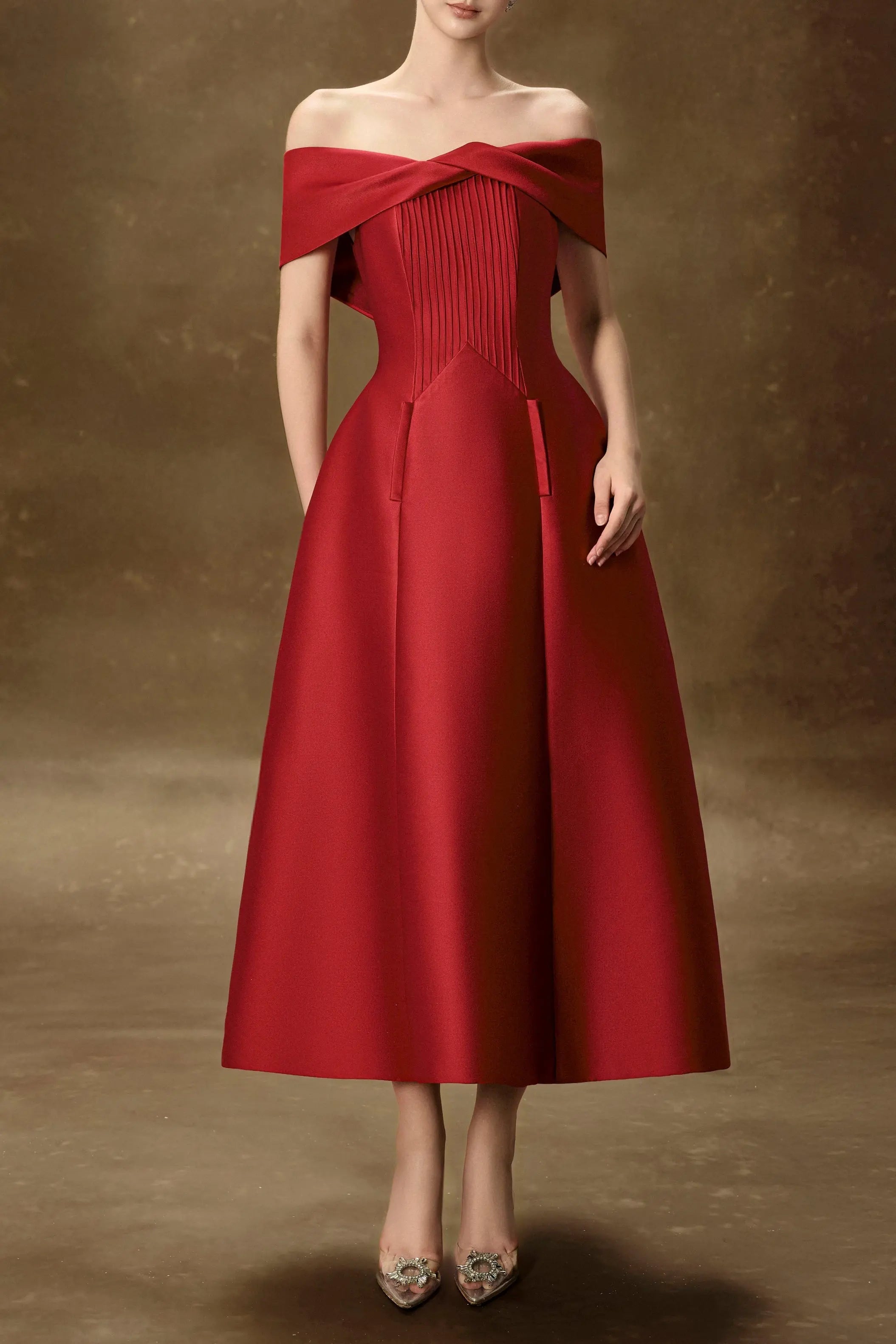 HEBE STRAPLESS MIDI DRESS IN RED Avalabel