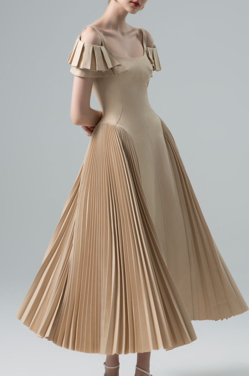Mandy Khaki Sapphi Off-shoulder Midi Dress Avalabel