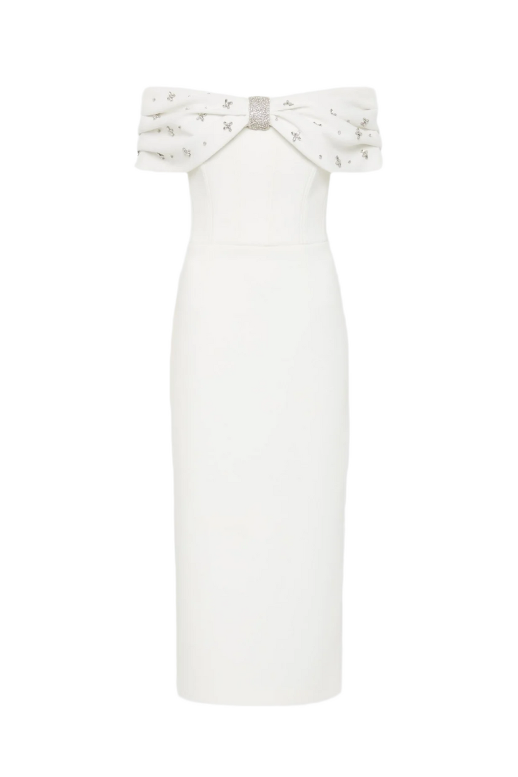 Off Shoulder Crystal Embellished Midi Dress Avalabel