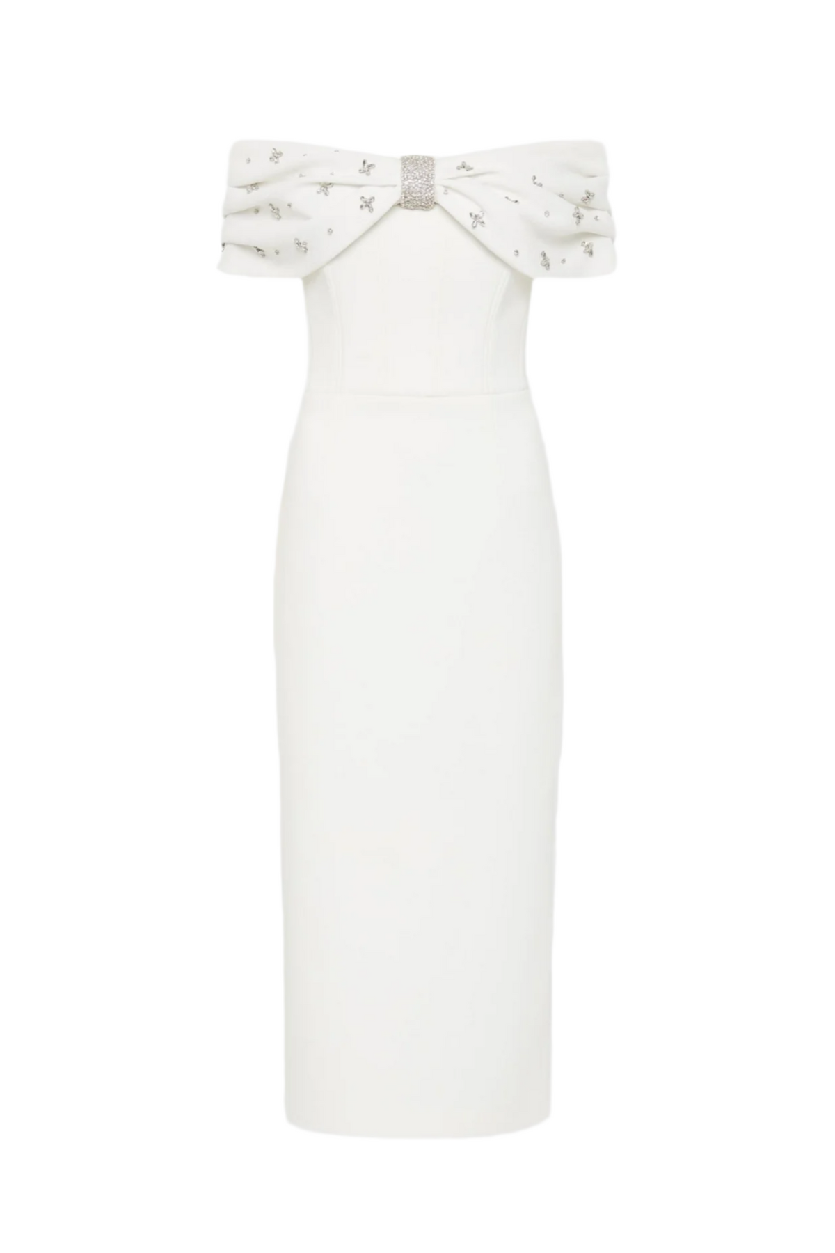 Off Shoulder Crystal Embellished Midi Dress Avalabel