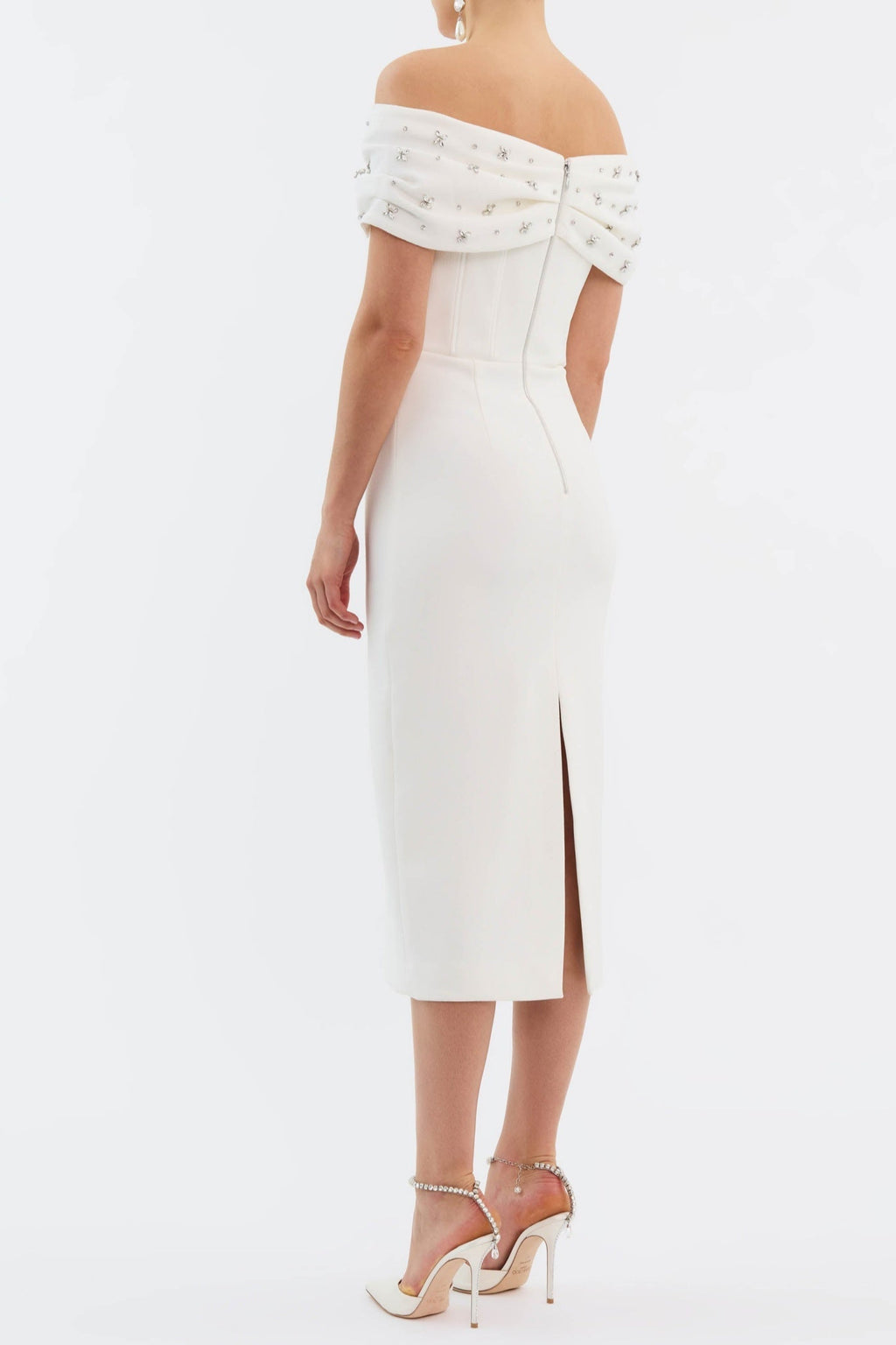 Off Shoulder Crystal Embellished Midi Dress Avalabel