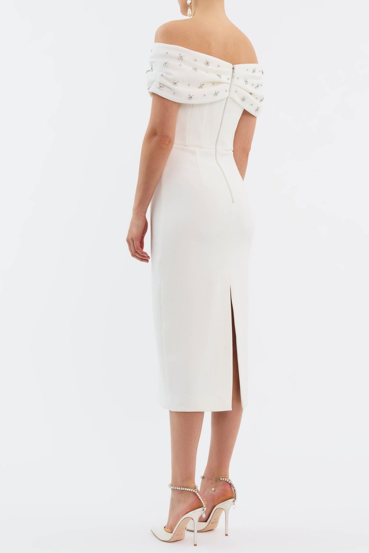 Off Shoulder Crystal Embellished Midi Dress Avalabel