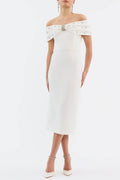 Off Shoulder Crystal Embellished Midi Dress Avalabel