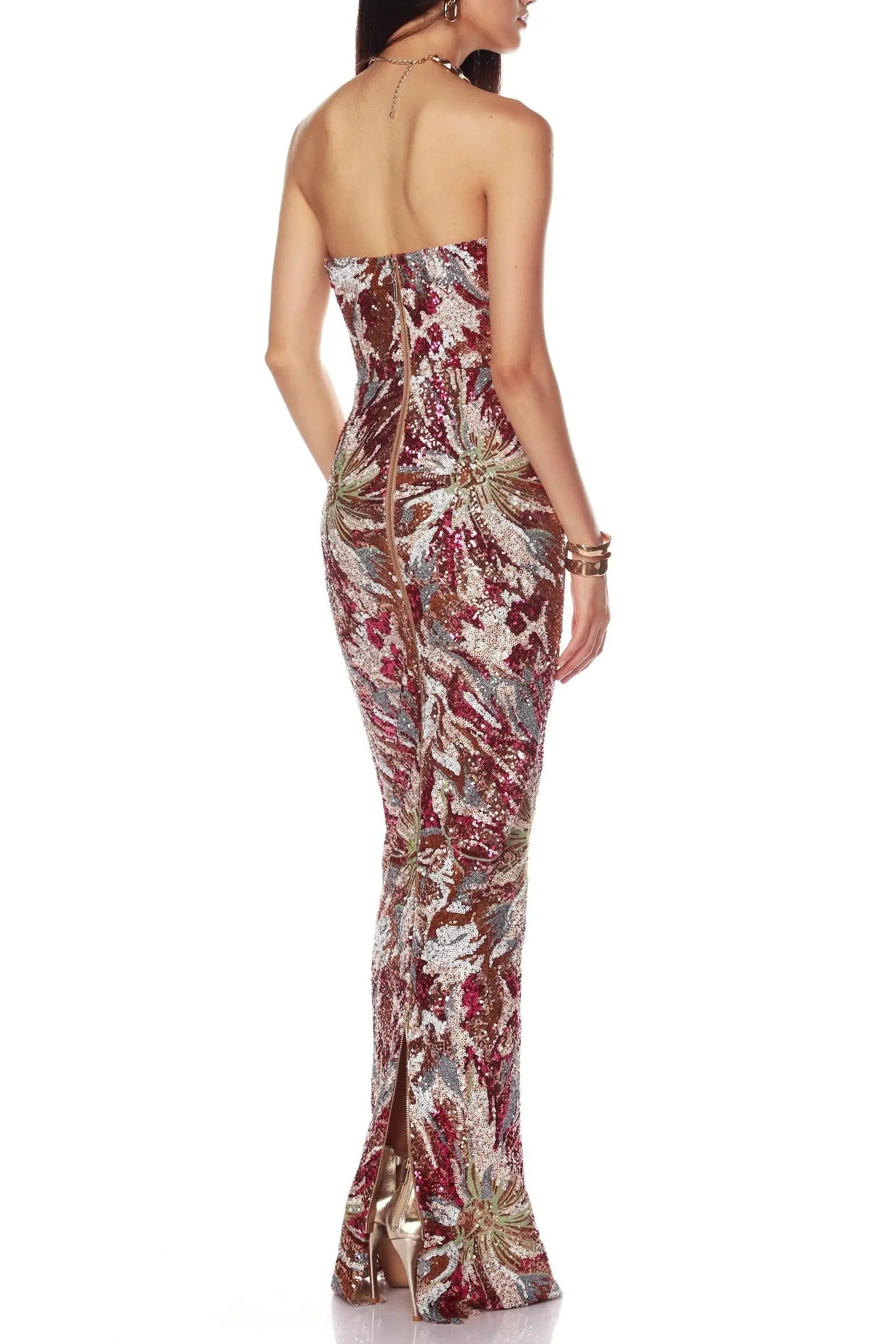 vivien fireworks pattern sequin embroidery strapless maxi dress Avalabel