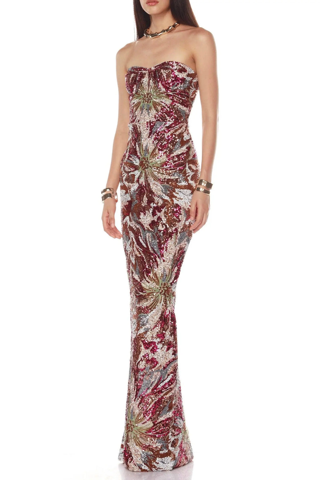 vivien fireworks pattern sequin embroidery strapless maxi dress Avalabel