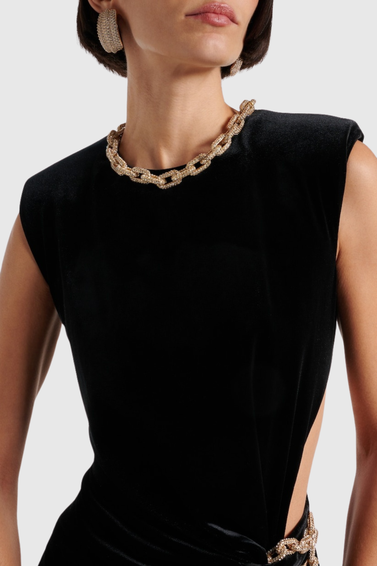 Dalila Velvet Chain-Embellished Maxi Dress Avalabel