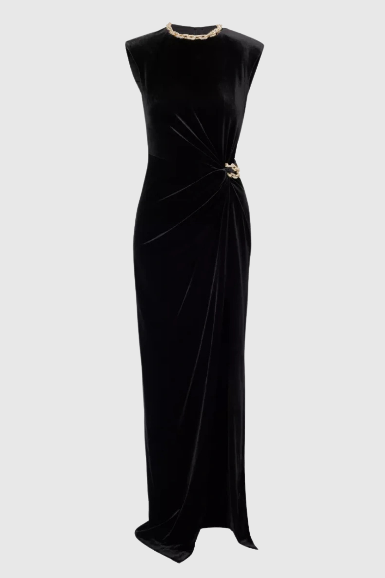 Dalila Velvet Chain-Embellished Maxi Dress Avalabel