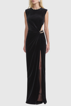 Dalila Velvet Chain-Embellished Maxi Dress Avalabel