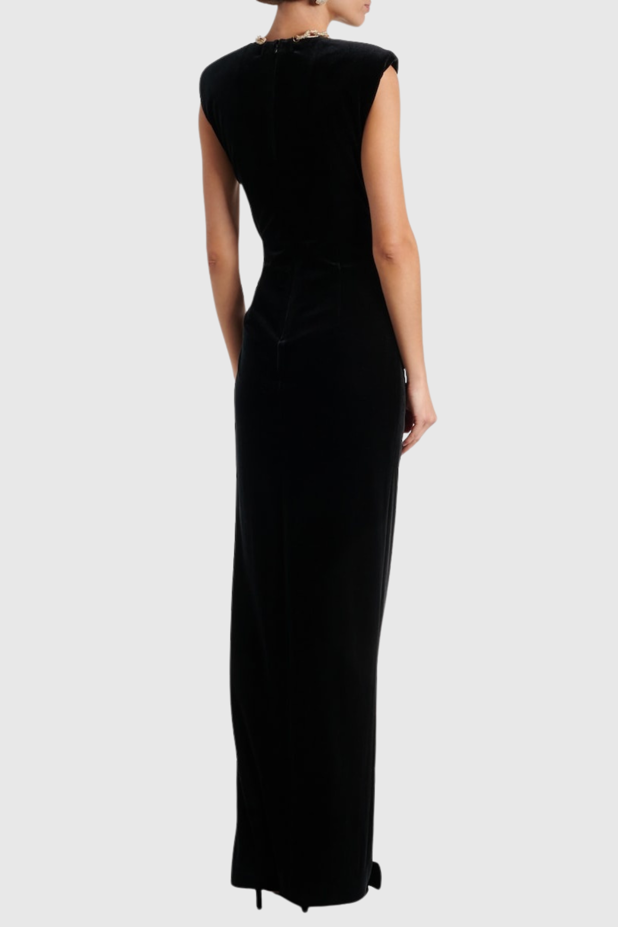 Dalila Velvet Chain-Embellished Maxi Dress Avalabel