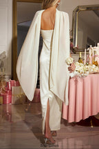 Jessica Cape Flower Sequin Satin Maxi Dress in Ivory Avalabel