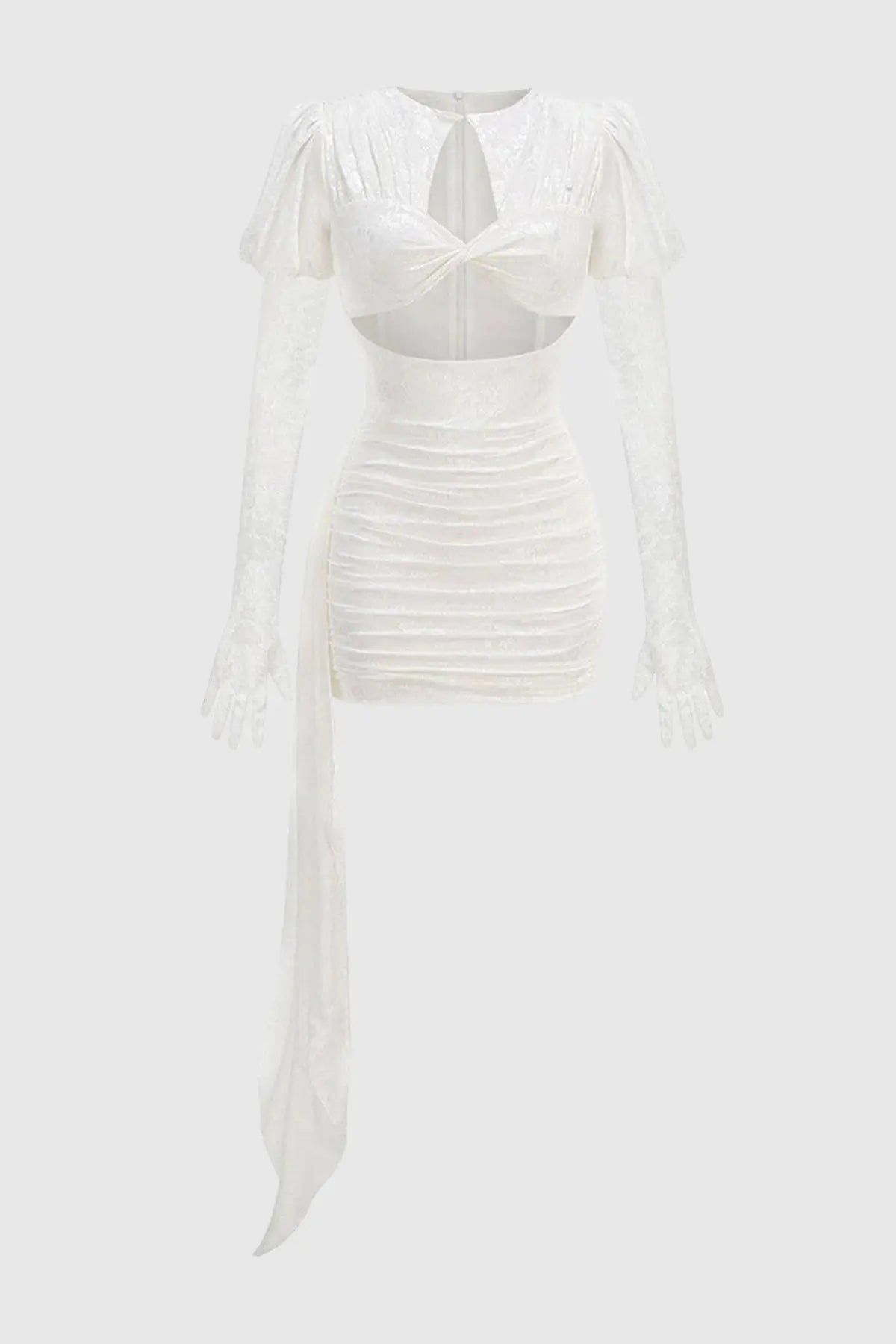 Dariel Floral Jacquard Cutout Draped Mini Dress - White Avalabel