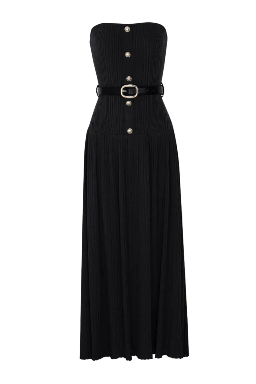 Deasa Strapless Belted Knit Maxi Dress - Black Avalabel