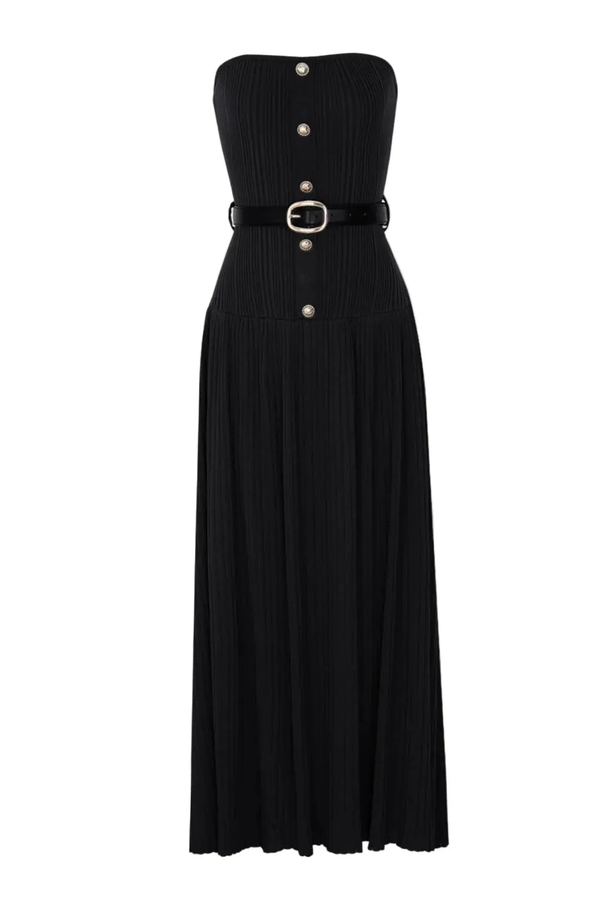 Deasa Strapless Belted Knit Maxi Dress - Black Avalabel