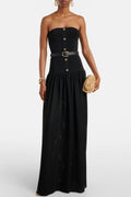 Deasa Strapless Belted Knit Maxi Dress - Black Avalabel