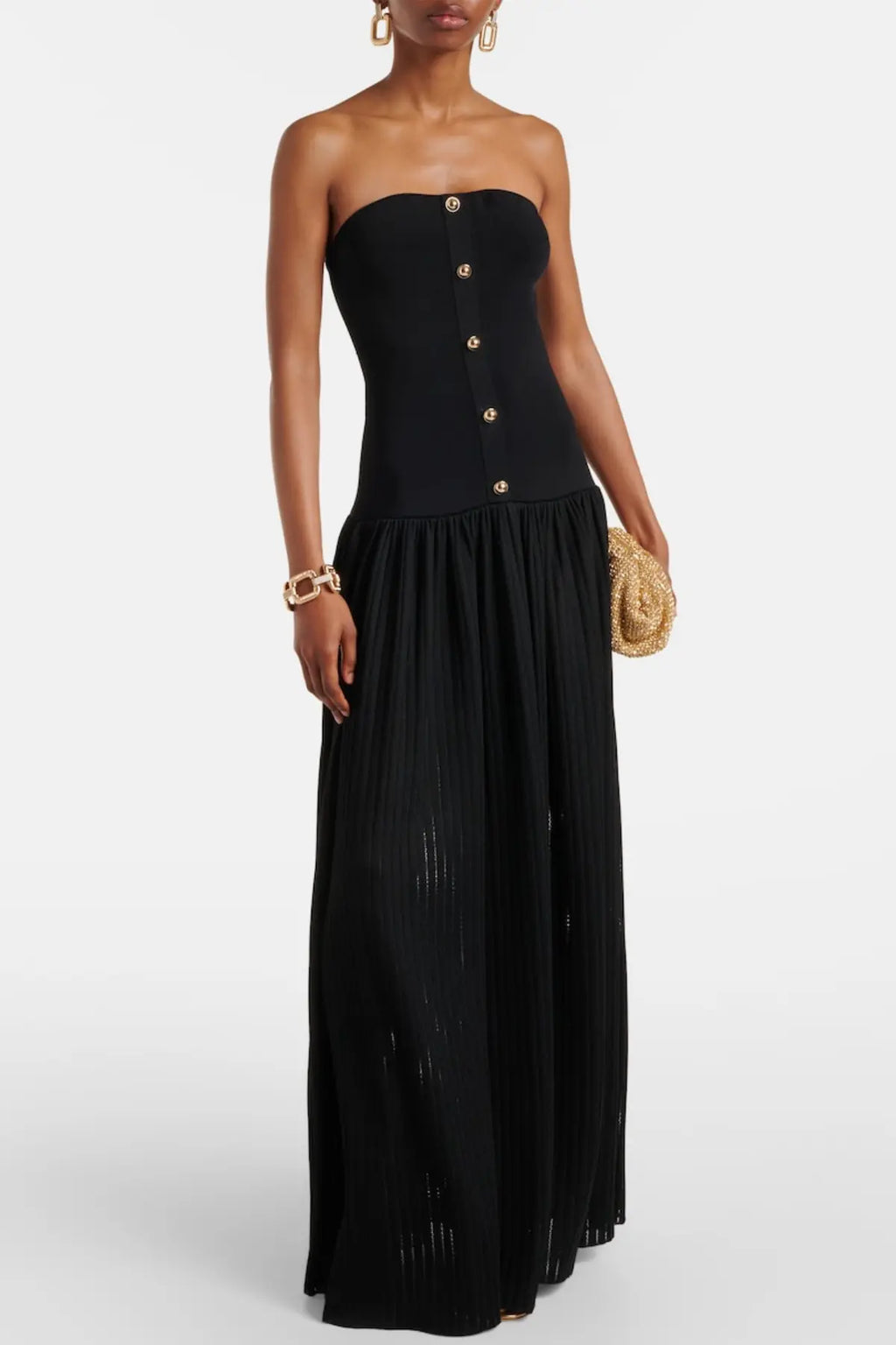 Deasa Strapless Belted Knit Maxi Dress - Black Avalabel